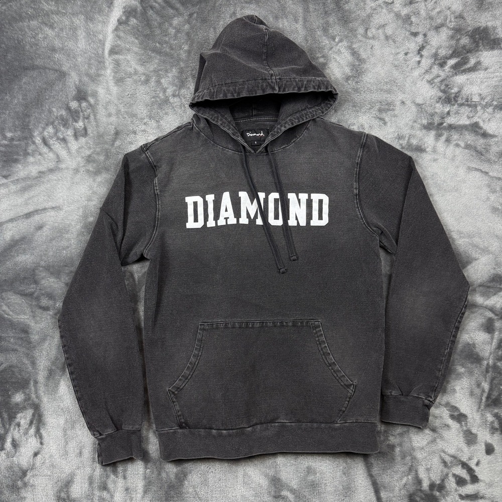 Diamond Supply Co Hoodie Mens Small Black Washed Graphic Pullover Streetwear